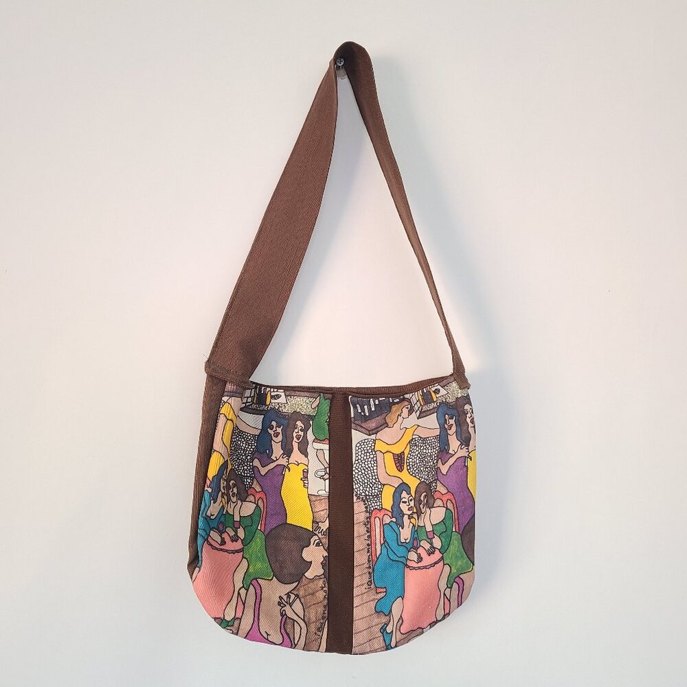 Artsy Women Print Shoulder Bag Brown Multicolor Canvas Purse Retro Boho Tote